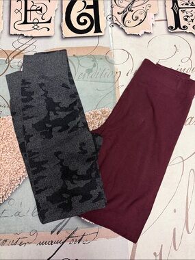Aeropostale & Rawgear active wear Charcoal Camo & Burgundy Leggings Duo
